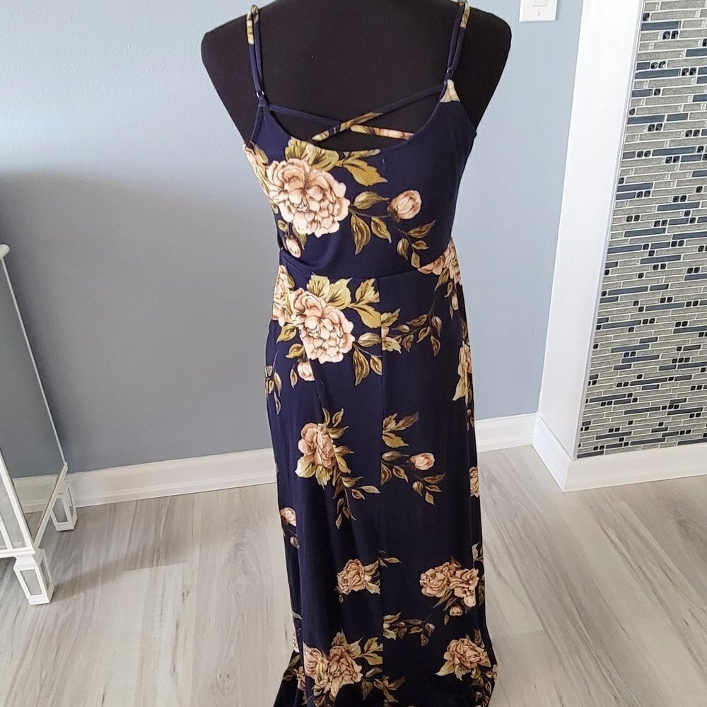 Nine Britton Jersey Knit Navy Floral Maxi Dress Size Medium - Picture 10 of 12